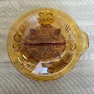 Vintage Amber Glass Divided Candy Dish Mid-Century Modern